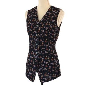 Express | 90s Vintage Navy Blue Floral Sleeveless Blouse Size 5/6